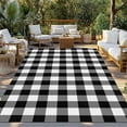 thumbnail image 3 of Fsddascl Black White Plaid Outdoor Rug for Patio/Deck/Porch, Non-Slip Large Area Rug 4 x 6 Ft, Gradient Geometric Buffalo Checkered Indoor Outdoor Rugs Washable Area Rugs, Camping Rug Carpet, 3 of 5