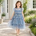 thumbnail image 2 of Curuila Kids Toddler Girls Mesh Dress Flutter Sleeve Floral Embroider Crew Neck Party Comfort Dresses For Girls Size 2-3 Years, 2 of 5