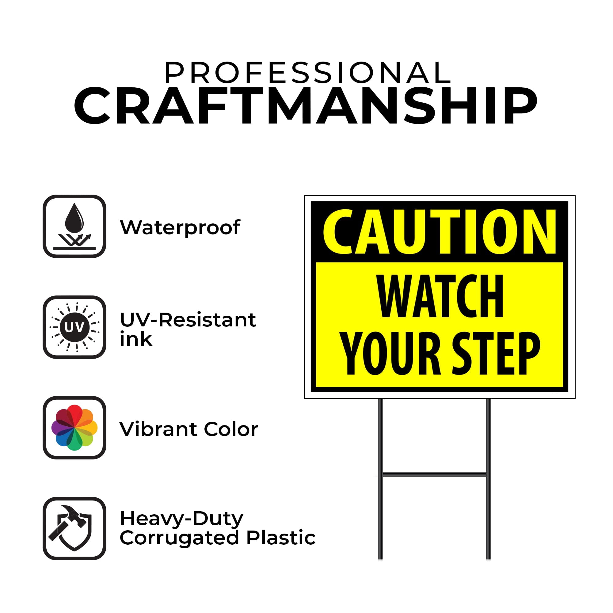 Double Sided Sign CAUTION WATCH YOUR STEP YELLOW Yard Sign ROAD SIGN with Stand
