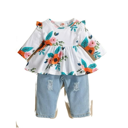 

Cute Floral Print Round Neck Long Sleeve Multicolor Baby Sets (Baby s)