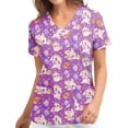 thumbnail image 1 of Blusa con cuello en V de manga corta para mujer, uniforme con bolsillos estampados de Pascua, blusa de enfermería Pompotops hkajfhjk462019, 1 of 4