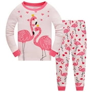 Popshion Toddler Baby Girls Flamingo Long Sleeve Top and Pants 100% Cotton Pajamas Set, 2 Piece, Size 3-7 Years