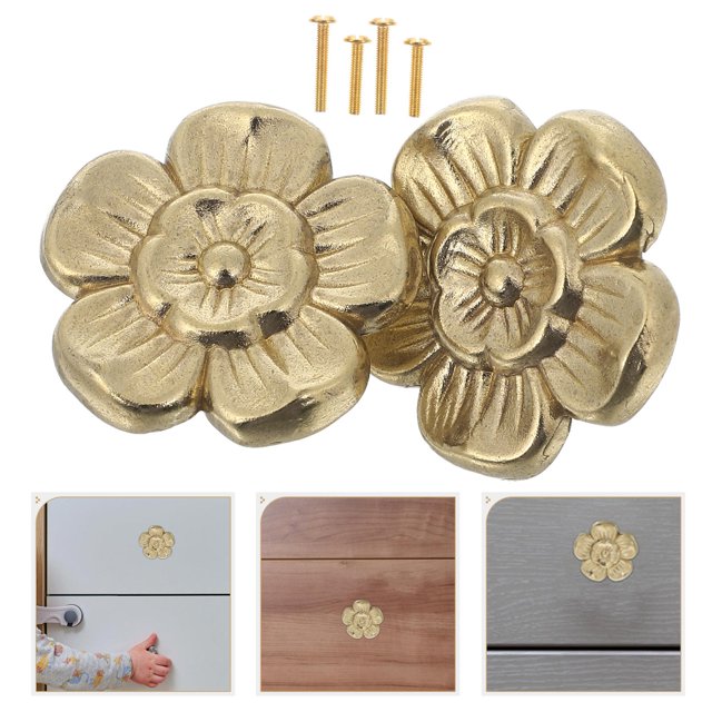 unbranded 2Ud Manijas De Latón Dorado Para Muebles De Cocina Con Motivo Floral Elegante