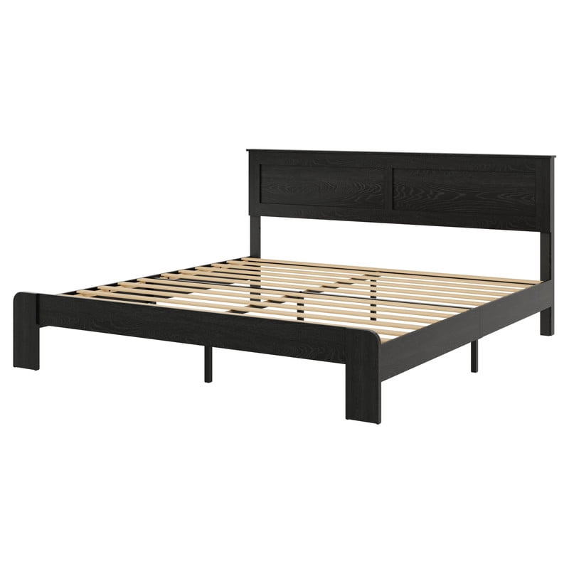 King Size Bed Frame, Farmhouse Platform Bed with Headboard and Wood Slats Support, Noise Free, No Box Spring Needed