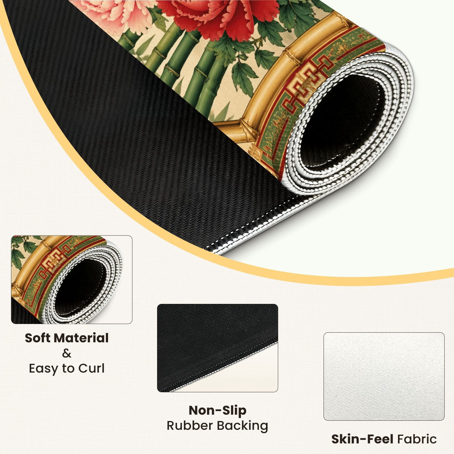 Mahjong Mat 31.5" x 31.5" Floral Bird Vintage Bamboo Peony Flowers Non-Slip Noise Reduction Mahjong Tiles Table Cover for Dominoes Poker Card Board and Tile Games