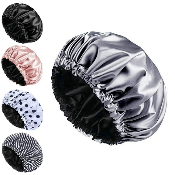 Shower Cap for Women Reusable Waterproof Luxury Silk Lined Shower Cap Washable & Adjustable Extra Large Satin Lined Shower Cap for Long Hair Gray