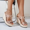 thumbnail image 3 of Rokment Ladies Wedge Heeled Dressy Slippers Sandals Stylish Casual Hollow out Open Toe Platform Ultra Chunky High Heels Dress Pumps Formal Slip on Slides Summer Shoes for Woman Pink Size 9, 3 of 5