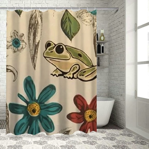 BCIIG Frog Flowers Chic Modern Bathroom Shower Curtain with Hooks 36"x72