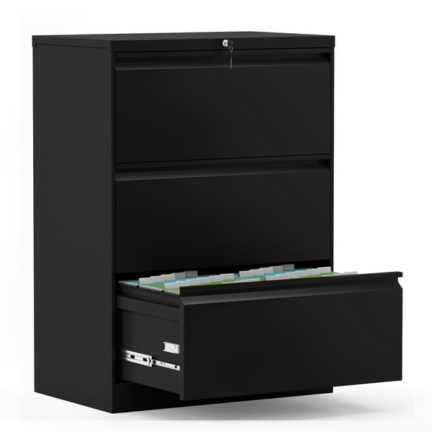 GANGMEI Black Steel Lateral File Storage Cabinet with 3 Drawers, 40 ...