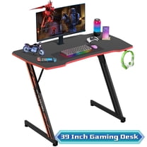 39"L Gaming Desk Z-Shaped Carbon Fiber Surface PC Gamer Table with  Headphone Hook, Computer Desk Gamer Desk Office Desk for Adults&Teen （Red）