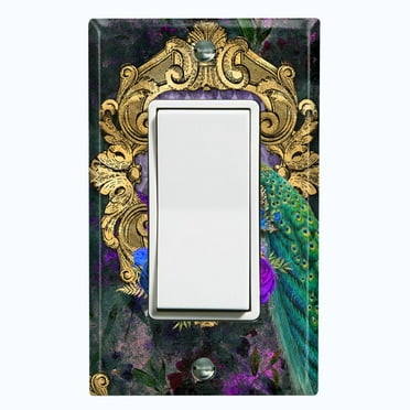 Metal Light Switch Plate Outlet Cover Elegant Peacock Floral Damask Frame PEA021