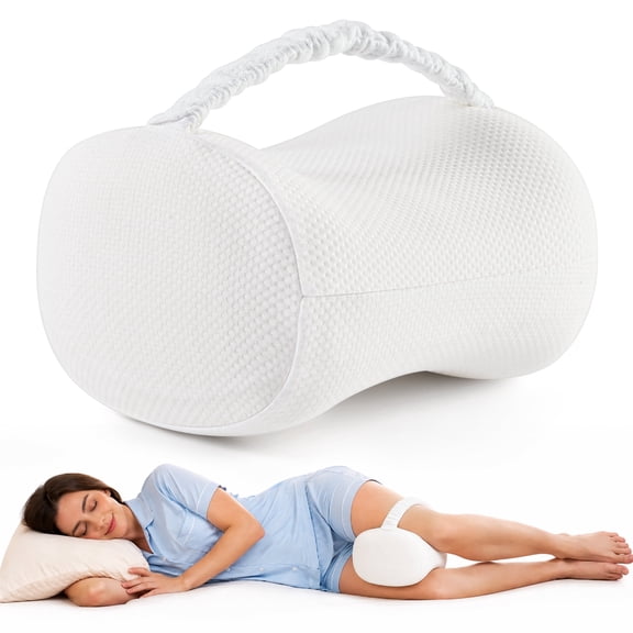 MOONORAH Knee Pillow for Side Sleepers, Memory Foam Leg Pillow for Sciatica and Knee Pain Relief, Soft Support with Strap, White