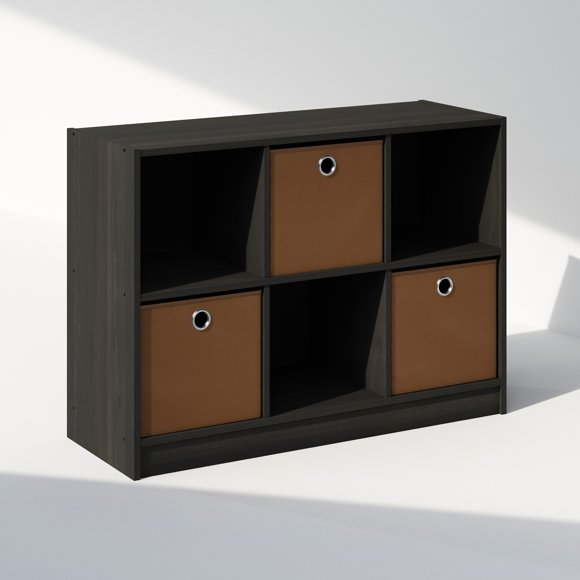 Furinno Cubic Multipurpose Clothing & Closet Storage Organizer Shelf with Bin Drawers, 6-Cube, Espresso/Brown