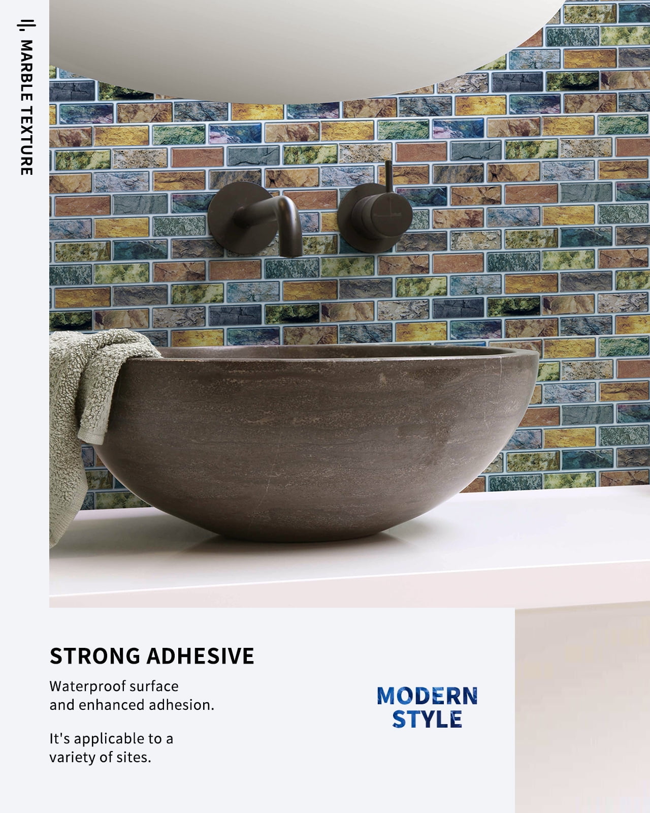 Art3d 10-Sheet Peel & Stick Kitchen Backsplash Sticker, 12" X 12" Faux Ceramic Tile Design