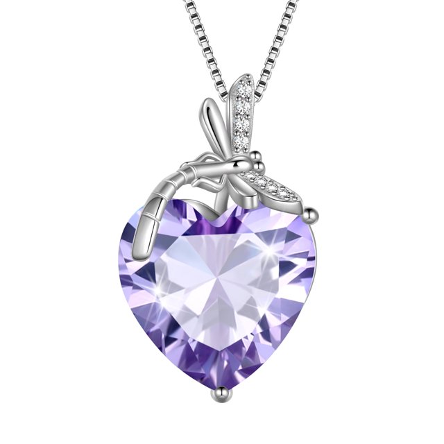 Juwaliy Dragonfly Necklace Collar con Piedra de Nacimiento de Junio en Forma de Corazón Alejandrita Púrpura Dije de Plata Esterlina 925 Joyería para Mujer Regalo de Cumpleaños Navidad Día de la Madre