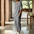 thumbnail image 4 of JUUYY Mens 2 Piece Linen Set Long Sleeve Button Down Casual Hoodie Shirt and Loose Jogger Pants Sets Beach Vacation Summer Outfits Dark Gray XXXL, 4 of 9
