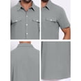 thumbnail image 7 of DARING DIVA Men's Linen Chest Pockets Short Sleeves Button Down  Shirt M Gray, 7 of 7