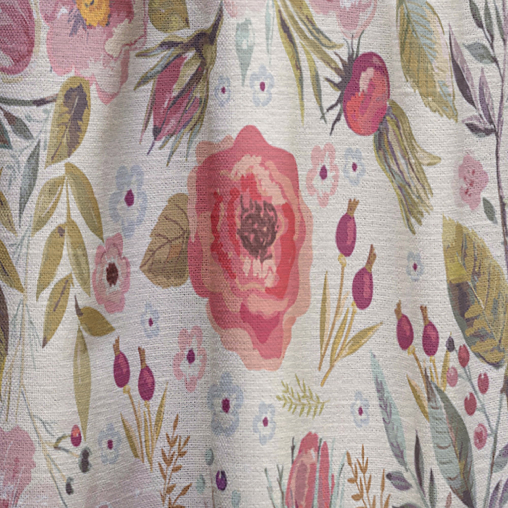 Designart 'Red Pink Vintage Flower and Leaves' Rustic Curtain Panel