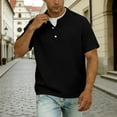 thumbnail image 6 of Mens Casual T Shirts Short Sleeve V Neck Henley Linen Shirt Button Basic Fashion Summer Beach Top Button Up Collar Shirt Black L, 6 of 8