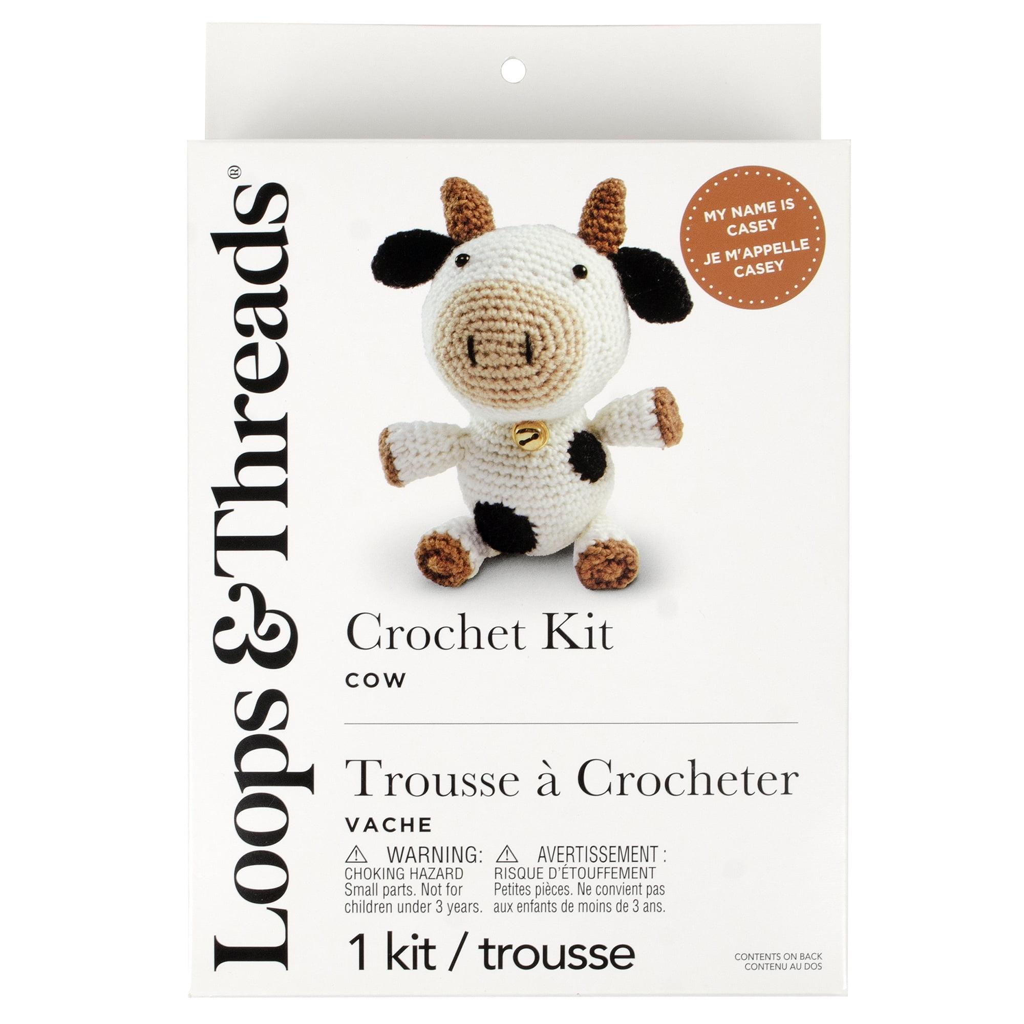 Intermediate Cow Amigurumi Crochet Kit by Loops & Threads – DIY Stuffed Animal Craft Set with Yarn - Fiberfill - Hook - Bell & Instructions - Intermediate Skill Level - Makes 8.5" Plush - 6 Pack