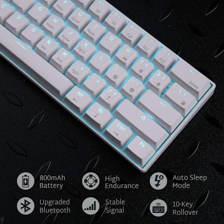 skade Bedrift dilemma RK ROYAL KLUDGE RK61 Wireless 60% Mechanical Gaming Keyboard, Ultra-Compact  Bluetooth Mechanical Keyboard with 10 Hours Battery Life and Blue Switches,  Compatible for Multi-Device Connection, White - Walmart.com