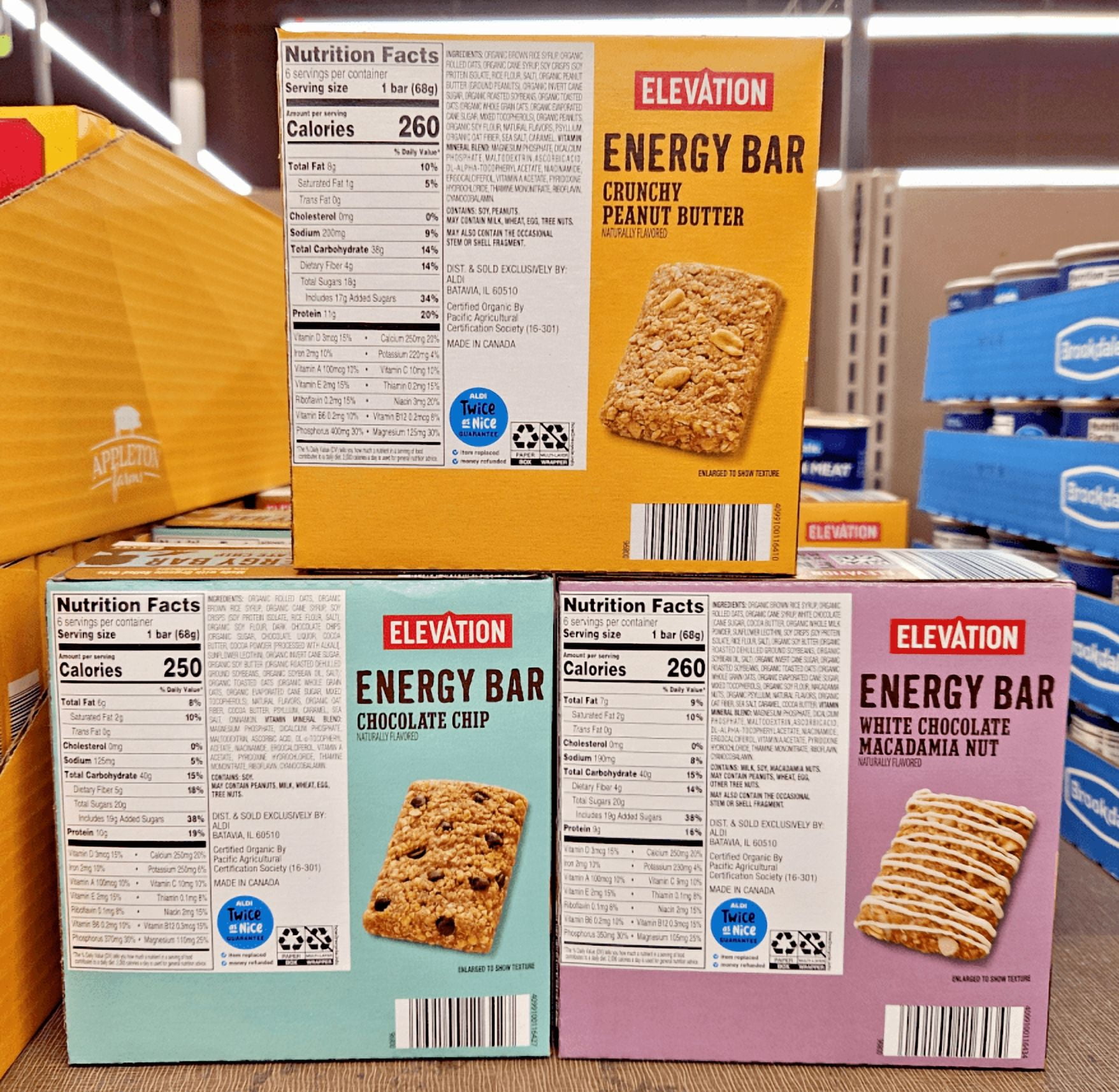 Elevation Energy Peanut Butter, Chocolate Chip, White Macadamia 14.4oz 408g (3 Boxes)