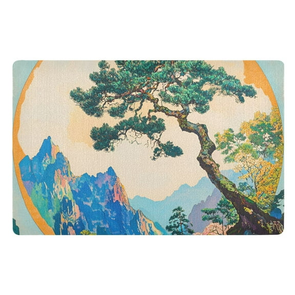 Yayeee Doormat for Indoor Entrance 32" x 20" Non Slippery Floor Rug, Large Pine Tree