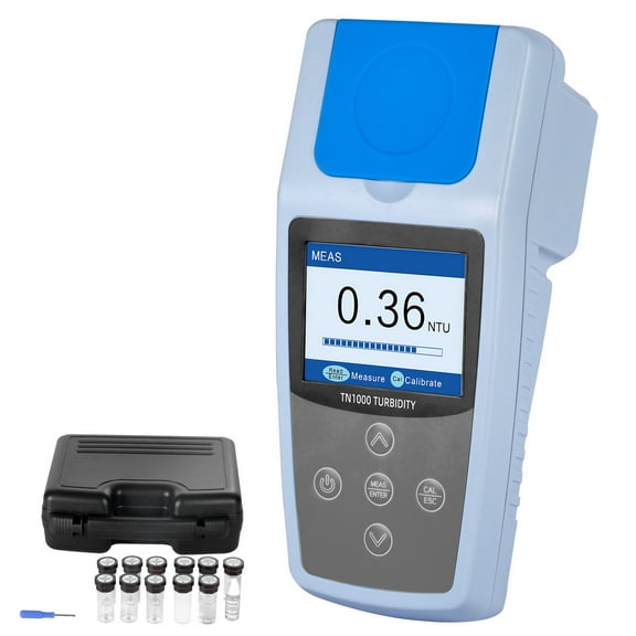 KFFKFF Portable Turbidity Meter, 0–1000 NTU Range, ISO 7027 Standard, Red Light Technology, Fast Measurements, Includes Calibration Solutions, Sample Vials, and Carrying Case, Ideal for Field Use