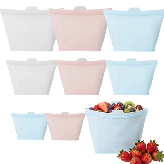 Kicpot 8 Pack Reusable Silicone Bags, Silicone Seal Pouches for Home & Kitchen Organization, 3 Sizes Reusable Freezer Bags for Meal Prep, Snacks, Fridge, Travel