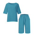 thumbnail image 4 of WAYUTE Womens Shorts Set Casual Short Sleeve Crew Neck Top and Shorts Solid Color 2 Piece Fashion Outfit Summer Work Business Clothing Sets, 4 of 4