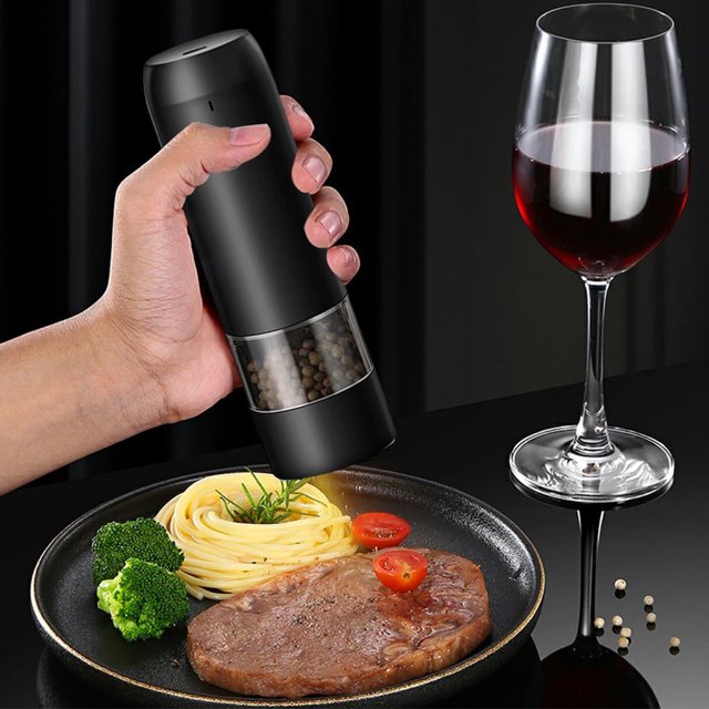 Molinillo de sal y pimienta eléctrico recargable DIYOO - Molinillo de sal y pimienta automático de una sola mano a batería - Molinillo de especias de acero inoxidable y grosor ajustable - 6,69 x 1,88
