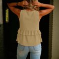 thumbnail image 6 of Women Sleeveless Ruffle Tank Tops Cotton Linen Pleated Peplum Vest Top Flowy Cropped Shirt Cute Summer Clothes,Khaki M, 6 of 6