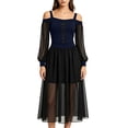thumbnail image 2 of KICILVS Vampire Costume Women Cold Shoulder Lace up Sheer Long Sleeve Maxi Dress Elegant Gothic Cosplay Halloween Dress, 2 of 8