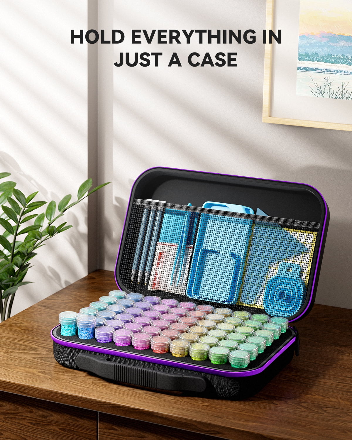 ARTDOT 60 Slot Medium Diamond Painting Bead Storage Organizer, Plastic Container Case for Crafts and Drill Supplies （Black Case）