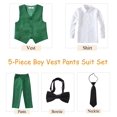 thumbnail image 3 of Little Boys Suit 4PC Wedding Party Vest Tuxedo Dress Suit Outerwear Party Vest Pants Outfits Green 3T, 3 of 7
