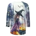 thumbnail image 4 of VKOYWKM Women Halloween Tops 3/4 Sleeve Halloween Witch Graphic Tees Casual Round Neck Loose Fit Fall Top Spooky Print Tshirt Blouses, 4 of 5