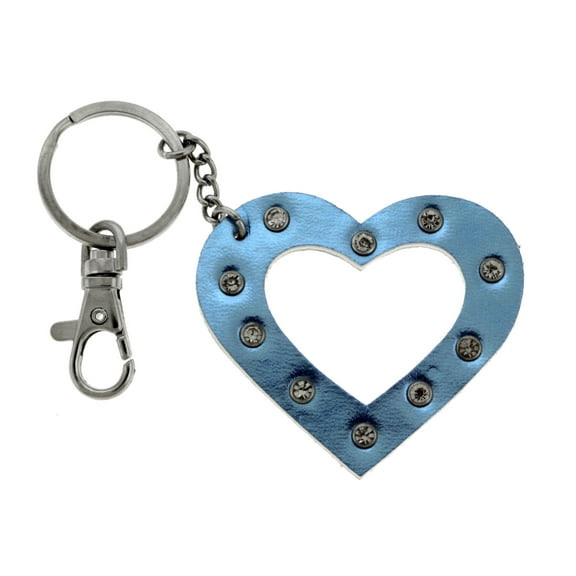 Rhinestone Accented Metallic Blue Colored Heart Keychain With Trigger Snap KEKC4376