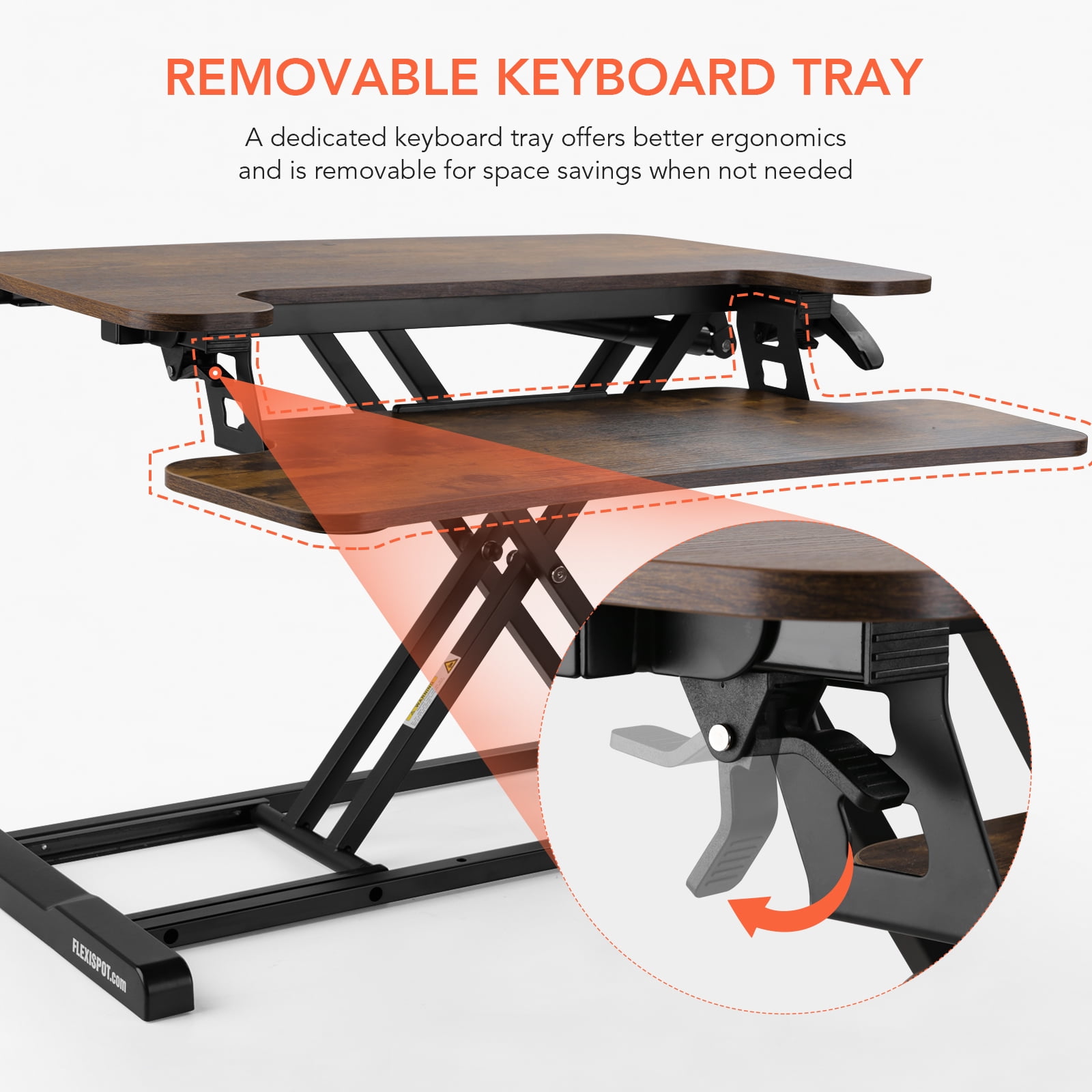 FitStand Home Office Height Adjustable Standing Desk Converter Special Walnut 28" U-Shape with Keyboard Tray MDF