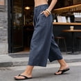 thumbnail image 6 of Women's Beach Capri Pants Cotton Linen Loose Fit Wide Leg Pants High Waisted Pleated Summer Vacation Trousers, S-3XL, 6 of 9