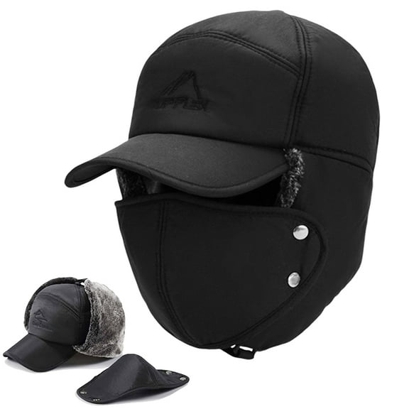 HOMEYA Winter Trapper Hat for Men and Women Unisex Trooper Hunting Ushanka Hat With Ear Flap Windproof Mask Warm Russian Cap, Black