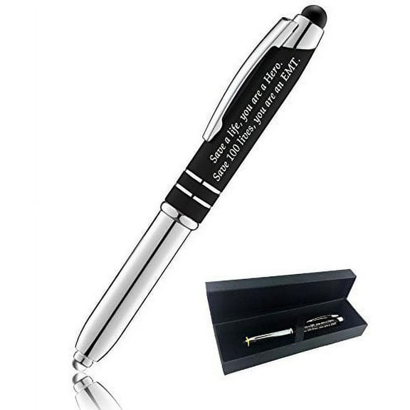 "EMT" Gift Pen for Your Friend Coworker Wife Husband Dad or Mom, 3 in1 Stylus Metal Ballpoint Pen LED Flashlight-Compatible With Most Phones and Touch Screen Devices, Black