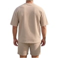 thumbnail image 4 of hotojiny Mens 2 Piece Outfits Summer Textured T-Shirt and Drawstring Shorts Set Comfortable Short Sleeve Travel Outfit(Khaki,X-Large), 4 of 6