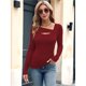 thumbnail image 4 of Camisetas de Larga para Mujer, Corte Ajustado, Estilo Otoño, con Aberturas, Estilo Y2K y Tejido Acanalado. Rojo Vino XL, 4 of 7