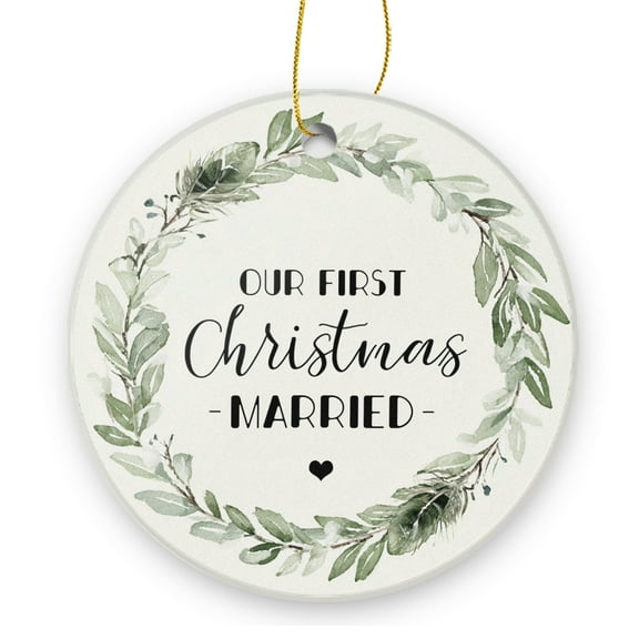 Our First Christmas Married - Christmas Ornament Xmas Keepsake Ceramic Ornaments Holiday Decorations for Tree Christmas Gift Ideas 2.95in