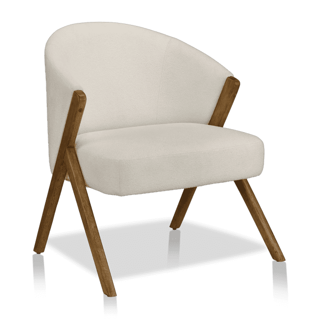 Bouclair Off White Fabric and Wood Accent Chair
