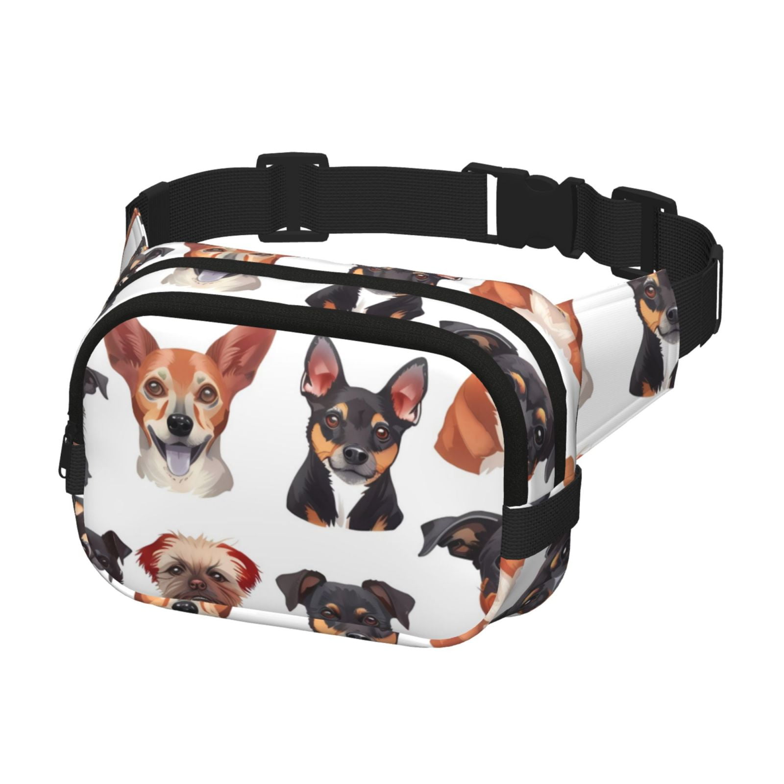 Picia Happy Dog Faces Collage Print Square Double-Layer Waist Bag Mini Adjustable Waist Belt Bag Exercise Running Travel Hiking