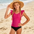thumbnail image 2 of Mnyotv Girls Swimsuits Cut Out Bathing Suit Flutter Sleeve Tops and Floral Bikini Shorts Summer Beach Swimwears Size 7-8 Years, 2 of 8