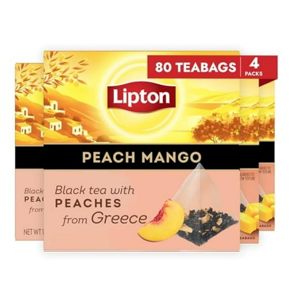Lipton Black Tea Peach Mango, Pyramid Tea Bags, 20ct Pack of 4, Flavored Black Tea