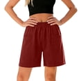 thumbnail image 4 of Summer Shorts for Women Elastic Mid Waisted Straight Leg Solid Color Pull On Short with Pockets 4th of July, 4 of 6
