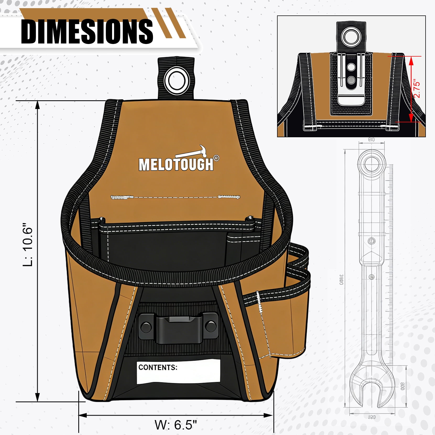 MELOTOUGH Nail and Screw Organizer Bag for Electricians and Carpenters, Tool Belt Pouch with Belt Clip, Heavy Duty Work Fastener Pouch
